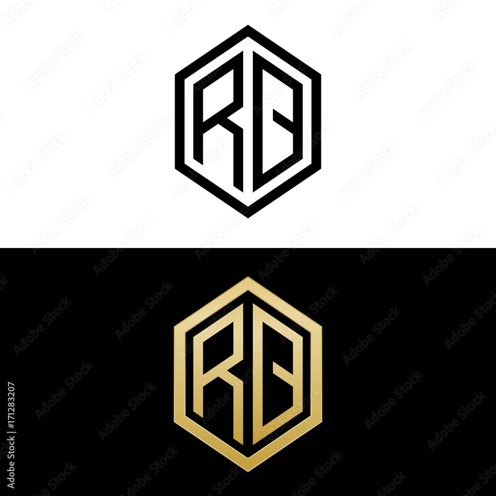 initial letters logo rq black and gold monogram hexagon shape vector initial letters logo rq black and gold monogram hexagon shape vector