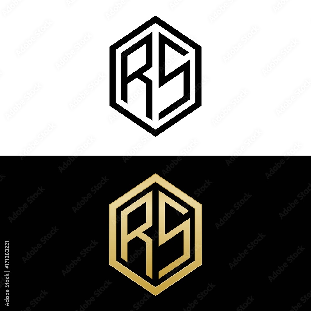 initial letters logo rs black and gold monogram hexagon shape vector initial letters logo rs black and gold monogram hexagon shape vector