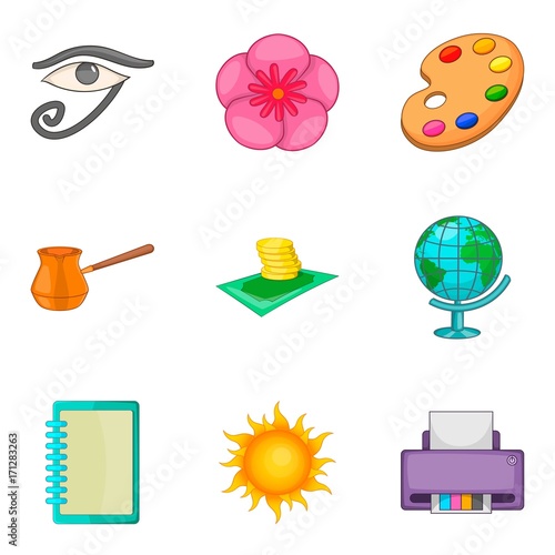 Art icons set, cartoon style