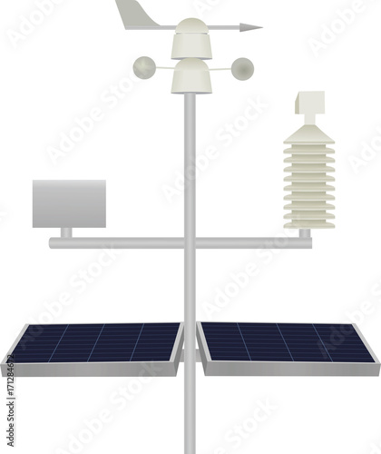Scientific weather station with solar panels. vector illustration