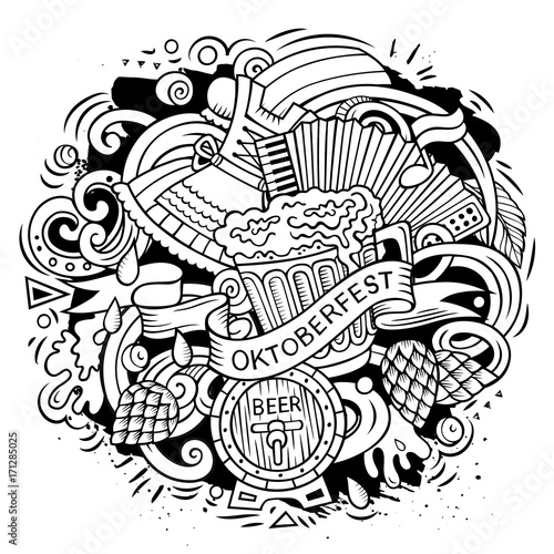Cartoon vector doodles Beer fest illustration