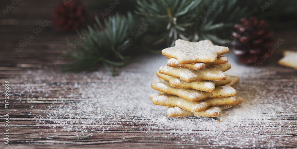 Christmas or new year gingerbread cookies in a wooden box Christmas or new year gingerbread cookies in a wooden box