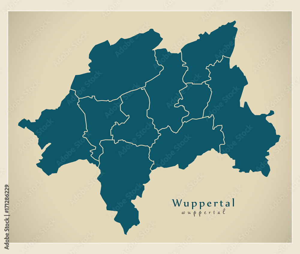Fototapeta premium Modern City Map - Wuppertal city of Germany with boroughs DE