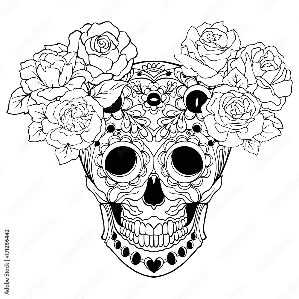 Skulls And Roses Coloring Pages