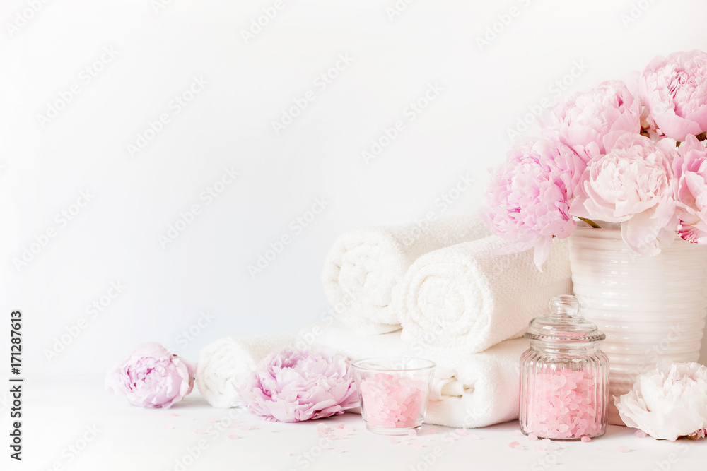 bath and spa with peony flowers beauty products towels bath and spa with peony flowers beauty products towels