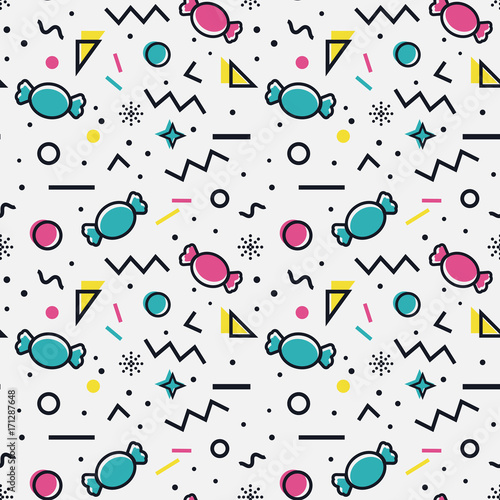 Candy seamless pattern in memphis style.