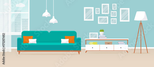 Interior of the living room. Vector banner.