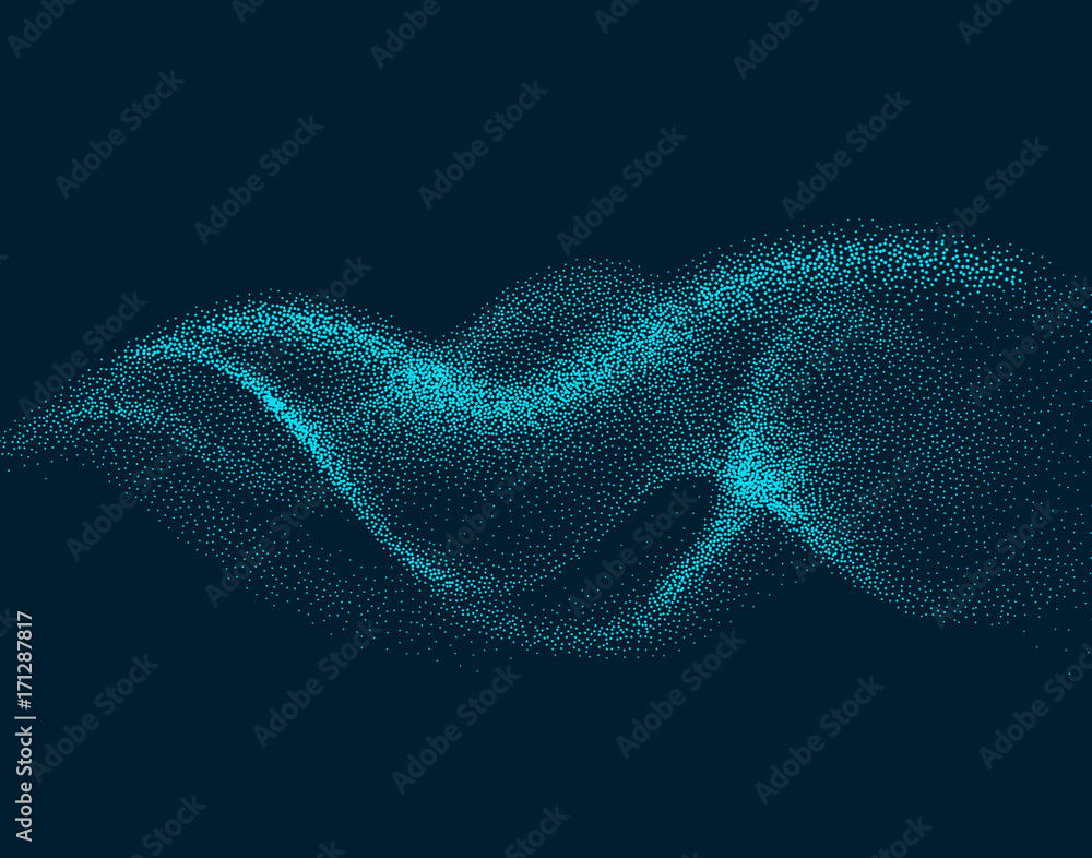 Digital flow wave with particles in motion. Abstract smoke effect background