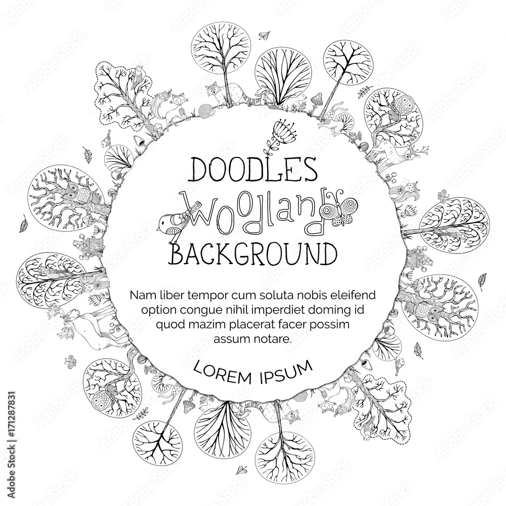 Doodles woodland background. Doodles woodland background.
