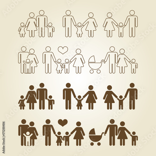 Line and outline family icons set
