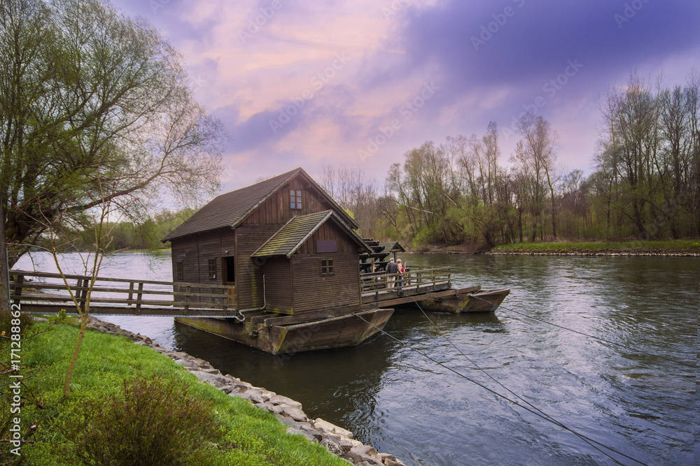 Floating mill on the Mura river - Prekmurje, Slovenia Floating mill on the Mura river - Prekmurje, Slovenia