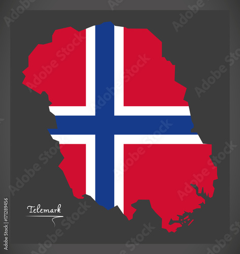 Telemark map of Norway with Norwegian national flag illustration