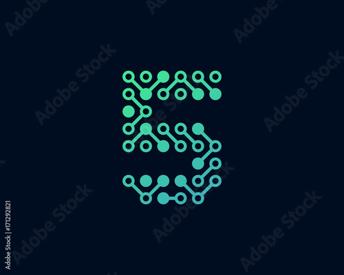 Circuit Digital Technology Number 5 Icon Logo Design Element