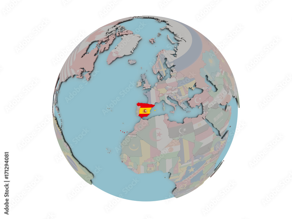 Spain with flag on globe Spain with flag on globe