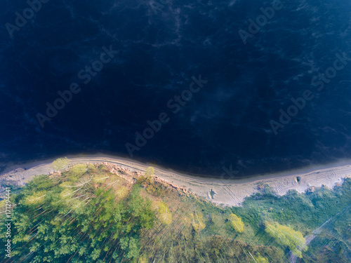Aerial view on a coast of a lake