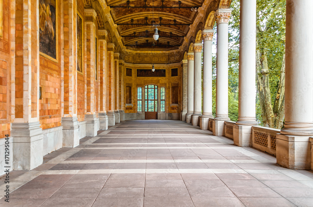 Germany, Baden-Baden, August 19, 2017: Architecture with columns in Baden-Baden, Germany