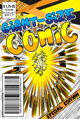 Editable comic book cover with abstract explosion background.