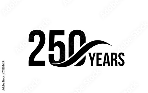 Vector isolated anniversary date logo template for business company birthday icon design element. Two hundred and fifty abstract sign. Happy jubilee, 250 years. 250th year.