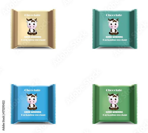 Chocolate bar realistic set. Product package Vector label design logo