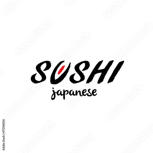 Sushi logo, japanese food lettering label for restaurant. Sushi bar logotype.