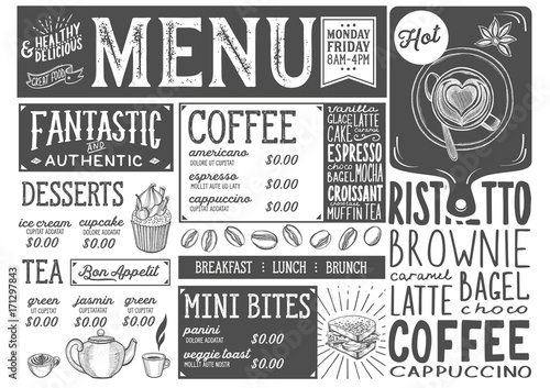 Coffee menu restaurant, drink template.