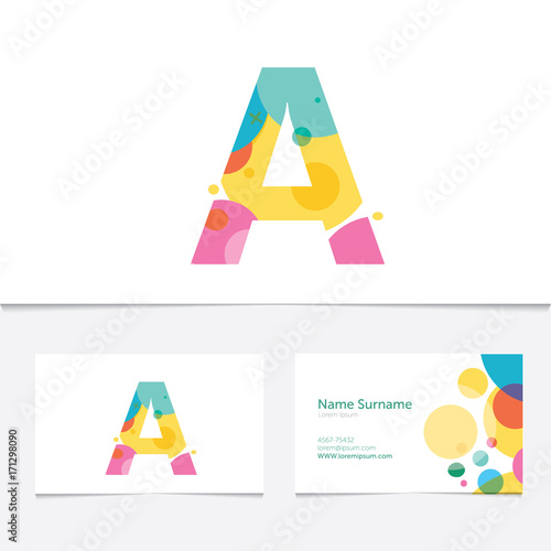 Creative Letter A design vector template on The Business Card Template. Abstract Colorful Alphabet .Friendly funny ABC Typeface. Type Characters