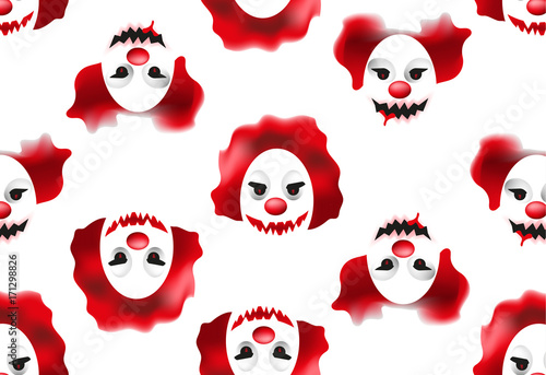 Happy Halloween seamless pattern with creepy and scary clown masks. Vector illustration