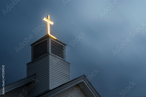 Photo Lit Church Cross with Dramatic Clouds