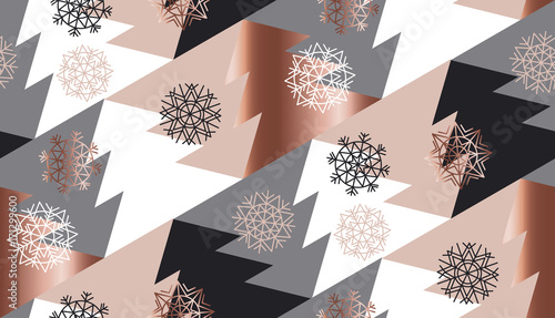 rose gold color abstract xmas tree geometry vector illustration. tender elegant christmas celebration style seamless pattern design
