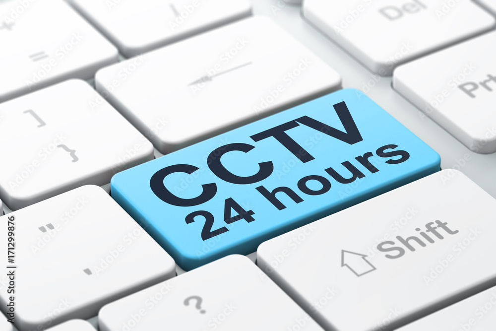 Safety concept: CCTV 24 hours on computer keyboard background Safety concept: CCTV 24 hours on computer keyboard background