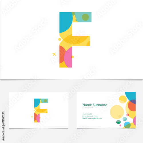 Creative Letter F design vector template on The Business Card Template. Abstract Colorful Alphabet .Friendly funny ABC Typeface. Type Characters