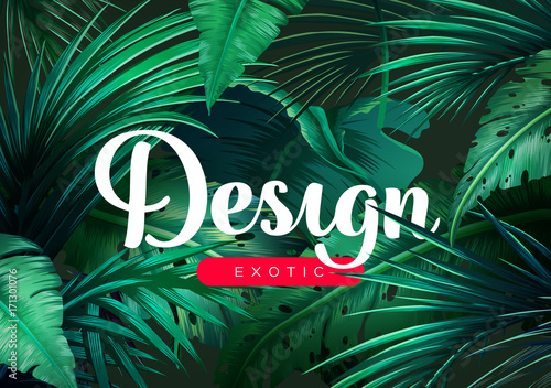 Bright tropical background with jungle plants. Exotic pattern with tropical leaves