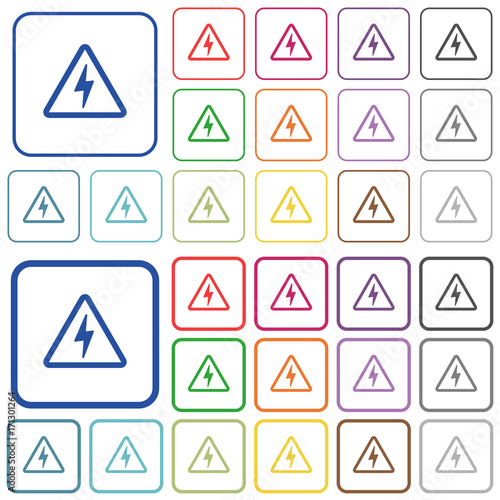 Danger electrical hazard outlined flat color icons