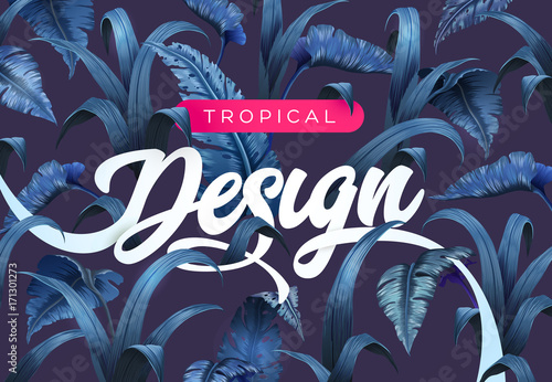 Bright tropical background with jungle plants. Exotic pattern with tropical leaves