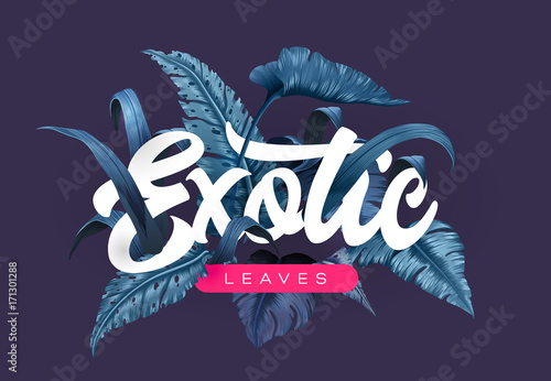 Bright tropical background with jungle plants. Exotic pattern with tropical leaves