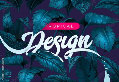 Bright tropical background with jungle plants. Exotic pattern with tropical leaves