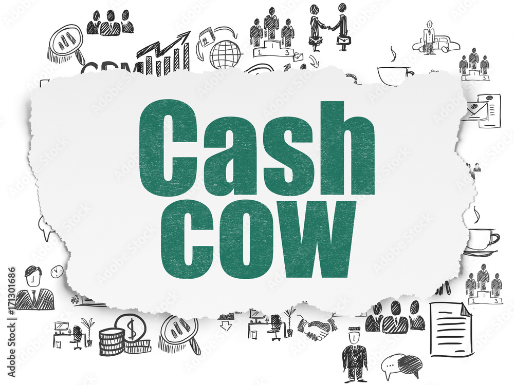 Finance concept: Cash Cow on Torn Paper background Finance concept: Cash Cow on Torn Paper background