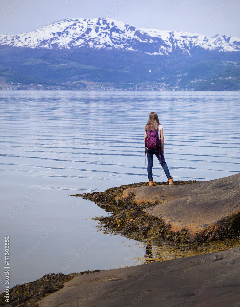 girl hiker at the Hardangerfjorden