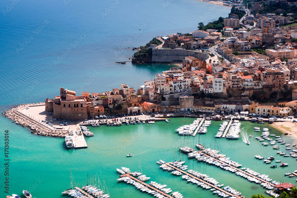 The amazing city and harbour of Castellammare del golfo, Sicily viewed from the top