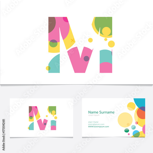 Creative Letter M design vector template on The Business Card Template. Abstract Colorful Alphabet .Friendly funny ABC Typeface. Type Characters