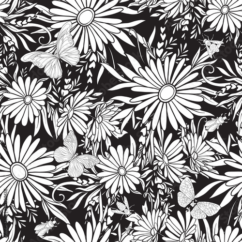 Floral seamless pattern with butterflies 