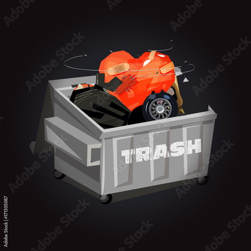 Dumpster full of Garbage with heart - vector illustration