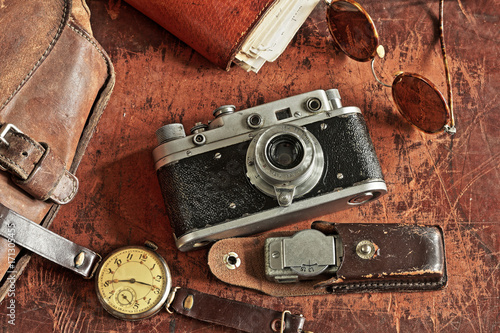 Vintage camera and exposure meter