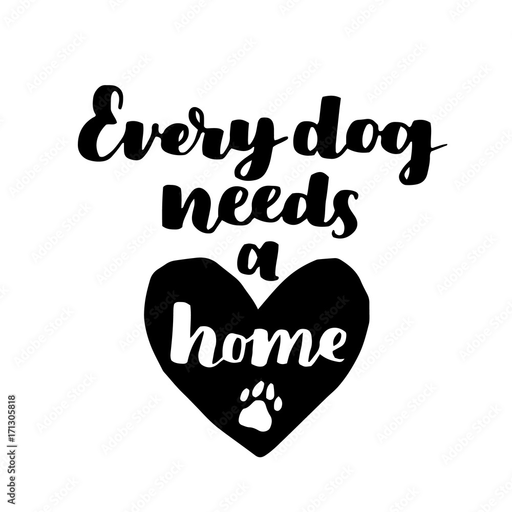 Vector lettering with saying about dog adoption. Don't shop, adopt. Modern calligraphy phrases on isolated background.
