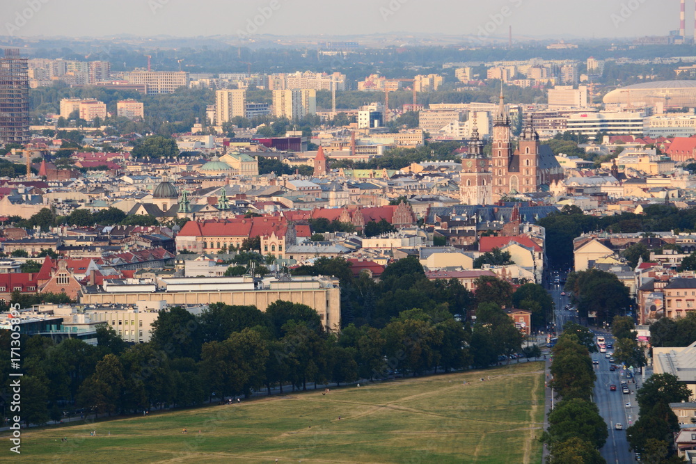 Naklejka premium Miasto Kraków, panorama widziana z Kopca Kościuszki