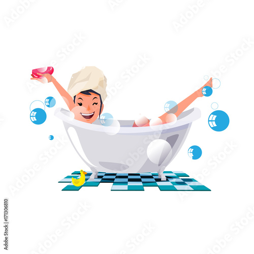 bathing girl. sexy girl on the bathtub. character design - vector illustration
