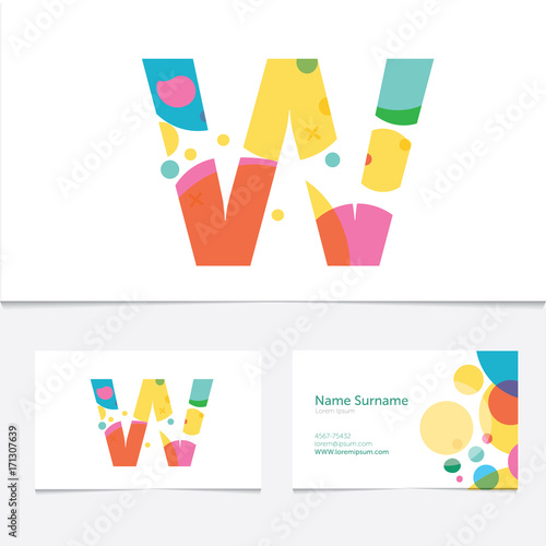 Creative Letter W design vector template on The Business Card Template. Abstract Colorful Alphabet .Friendly funny ABC Typeface. Type Characters