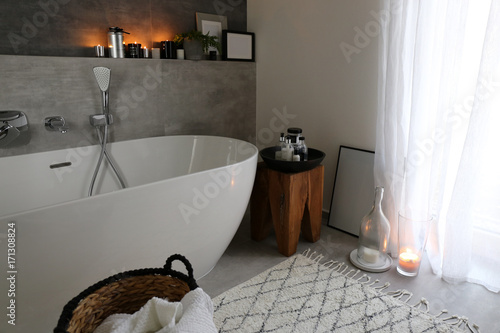 Billede på lærred Modern bathroom / Interior design in Scandinavian spirit