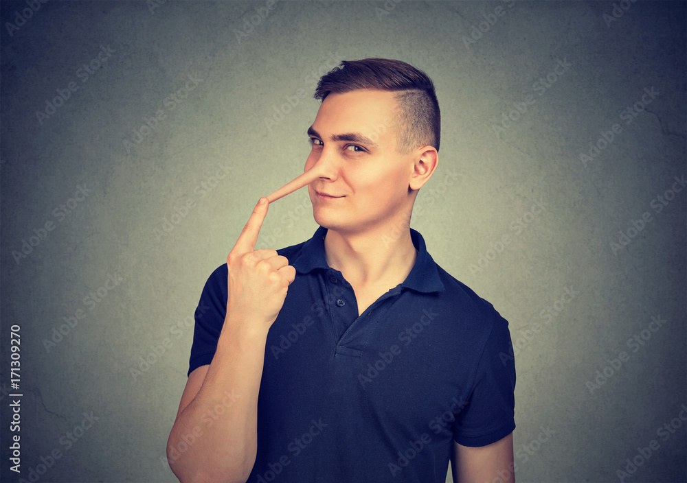 Fototapeta premium Sly man with long nose. Liar concept.