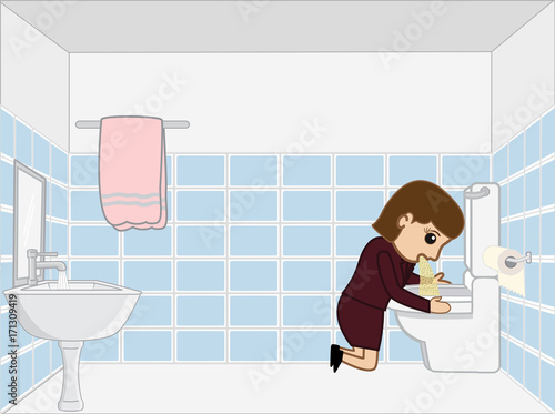 Woman Vomiting in Toilet Seat